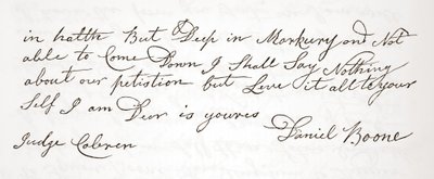Brev fra Daniel Boone til dommer John Cobren, original datert 5. oktober 1809 (se også 619583) av English School