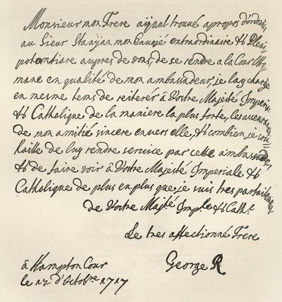 Brev fra George I til Charles VI, 1717, publisert i 