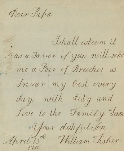 Brev fra William Fisher (autograf) av English School