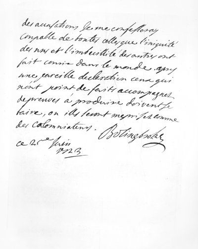 Brev sendt av Lord Bolingbroke til Abbé Alari (litho) av English School