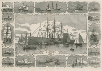 Leviathan 1858; montasje av bilder som viser fremdriften til steam nav av English School