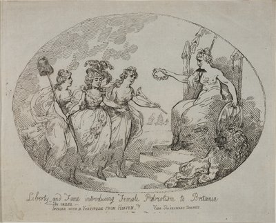 Frihet og berømmelse som introduserer kvinnelig patriotisme; Britannia og hertuginnen av Devonshire (gravering) av English School