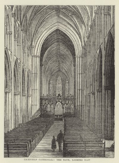 Lichfield Cathedral, kirkeskipet, med utsikt mot øst av English School