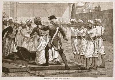 Lieutenant Flints Deed of Daring, illustrasjon fra Cassells Illustrated History of India av James Grant, pub. 1879 av English School