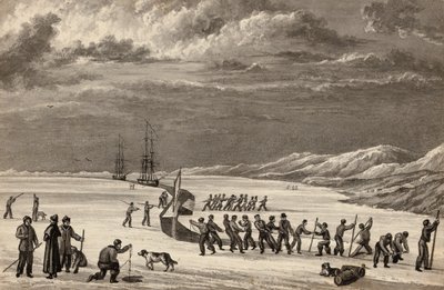 Løytnant William Parrys første reise: Mannskapene til H.M.S. Hecla og H.M.S. Griper skjærer inn i Winter Harbour, ca. 1819 av English School