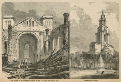 Limehouse Church før og etter brannen av English School