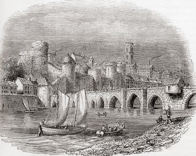Limerick, County Limerick, Irland, som viser King John#39;s Castle ved elven Shannon og Thomand-broen, fra Old England: A Pictorial Museum, publisert 1847 av English School