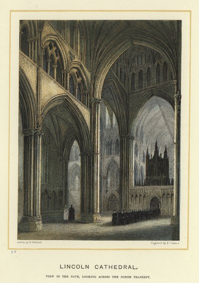 Lincoln Cathedral, utsikt i skipet, med utsikt over det nordlige tverrskipet av English School