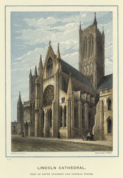 Lincoln Cathedral, utsikt over det sørlige transeptet og det sentrale tårnet av English School