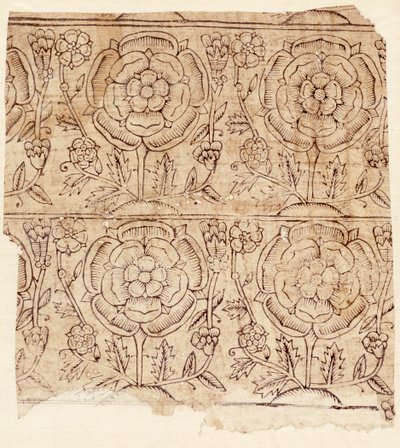 Fôrpapir med Tudor Rose-mønster, ca. 1550 (treblokktrykk) av English School