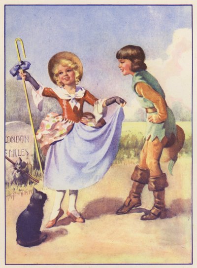 Lille Bo Peep og Dick Whittington (fargelitografi) av English School