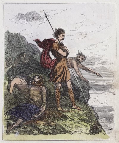Llewellyn on the Mountains (farget gravering) av English School