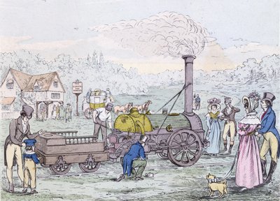 Lokomotivmotor, raketten i 1830, bygget av George Stephenson (1781-1848) (akvatint) av English School