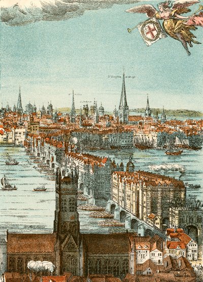 London Bridge (farget gravering) av English School