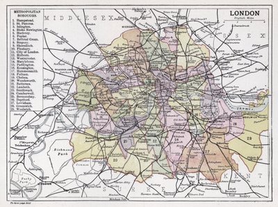London, Metropolitan Boroughs (farge litho) av English School