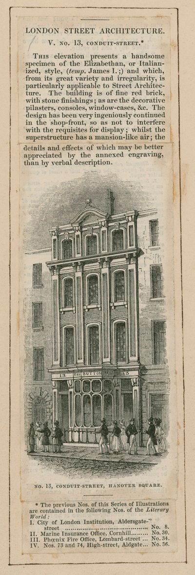 London Street Architecture: 13 Conduit Street, London av English School