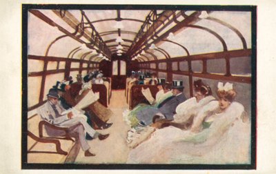 Passasjerer i London Underground på Bakerloo- og Piccadilly-linjene (fargelitografi) av English School