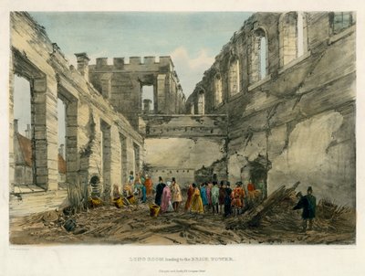 Langt rom som fører til Brick Tower, Tower of London Fire, 1841 av English School