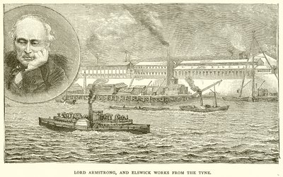 Lord Armstrong, og Elswick Works from the Tyne av English School