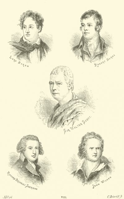 Lord Byron, Robert Burns, Sir Walter Scott, Richard Brinsley Sheridan, John Wilson av English School