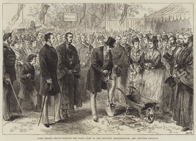 Lord Ernest Bruce Turning the First Turf of the Swindon, Marlborough og Andover Railway (gravering) av English School