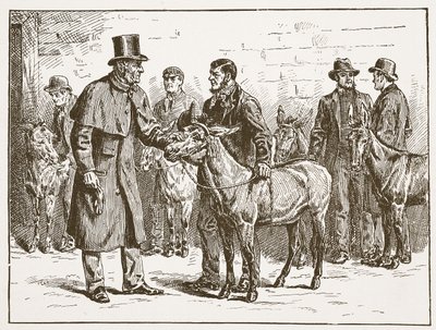 Lord Shaftesbury inspiserer et costermongers Donkey Show, illustrasjon fra The Church of England: A History for the People av H.D.M. Spence-Jones, pub. ca. 1910 (sepia-bilde) av English School