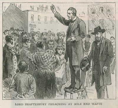 Lord Shaftesbury forkynner i Mile End Waste, London av English School