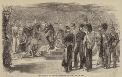Lord Stratford de Redcliffe overdeler badeordene (gravering) av English School