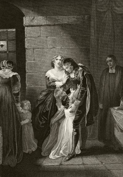 Lord William Russell tar farvel med familien sin før henrettelsen 21. juli 1683, fra «The National and Domestic History of England» av William Hickman Smith Aubrey (1858–1916), utgitt i London, ca. 1890 (lito) av English School