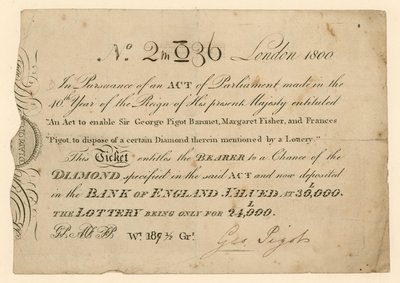 Lotteri for å vinne en diamant, 1800 av English School