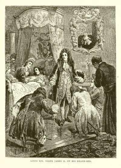 Ludvig XIV besøker Jakob II. på dødsleiet hans av English School