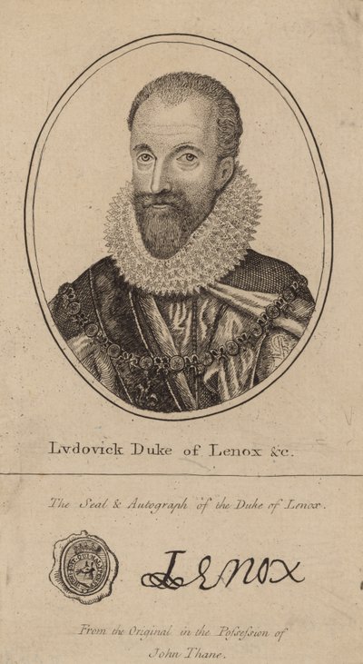 Ludovick hertug av Lenox; portrett og autograf av English School
