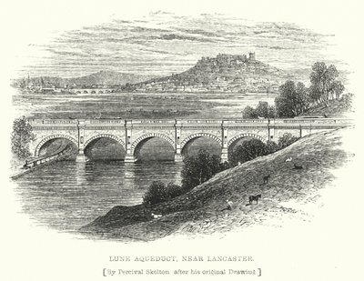 Lune Aqueduct, nær Lancaster (gravering) av English School