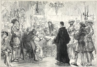 Luther før dietten i Worms, illustrasjon fra The History of Protestantism av James Aitken Wylie (1808-1890), pub. 1878 av English School