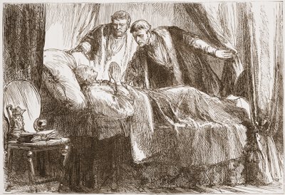 Luther på dødsleiet, illustrasjon fra The History of Protestantism av James Aitken Wylie (1808-1890), pub. 1878 av English School
