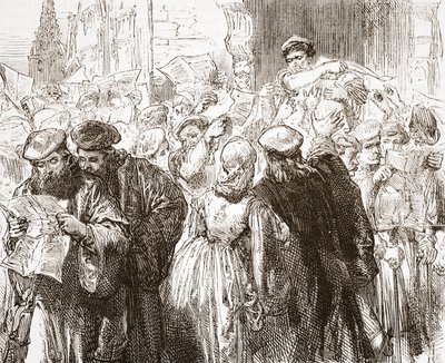 Luthers brosjyre: scene på trykkeriet, illustrasjon fra The History of Protestantism av James Aitken Wylie (1808-1890), pub. 1878 av English School