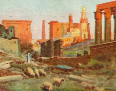 Luxor, tempelruiner (fargelitografi) av English School