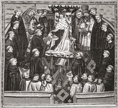 Lydgate presenterer boken sin til kong Henry V, fra 