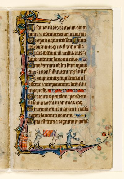 MS 1-2005, fol. 152r: A Rabbit Funeral Procession, marginal dekorasjon fra Macclesfield Psalter, Use of Sarum, East Anglia, ca. 1330 av English School