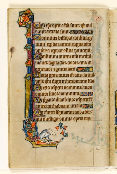 MS 1-2005, fol. 47v: En grotesk, marginal dekorasjon fra Macclesfield Psalter, Use of Sarum, East Anglia, ca. 1330 av English School