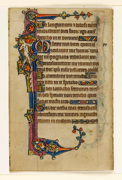 MS 1-2005, fol. 80v: En naken musiker, marginal dekorasjon fra Macclesfield Psalter, Use of Sarum, East Anglia, ca. 1330 av English School