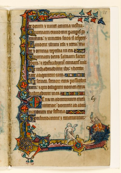 MS 1-2005, fol. 98r: A Beggar and a Wealthy Pig (?), marginal dekorasjon fra Macclesfield Psalter, Use of Sarum, East Anglia, ca. 1330 av English School