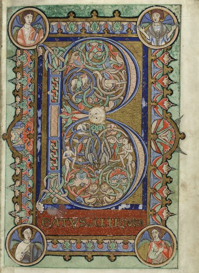 MS Hunter 229 f.22r fra Hunterian Psalter, ca. 1170 (penn og blekk, og tempera på vellum) av English School