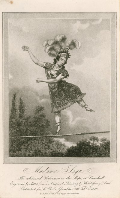 Madame Saqui, den berømte artisten på tauet i Vauxhall Gardens, London av English School