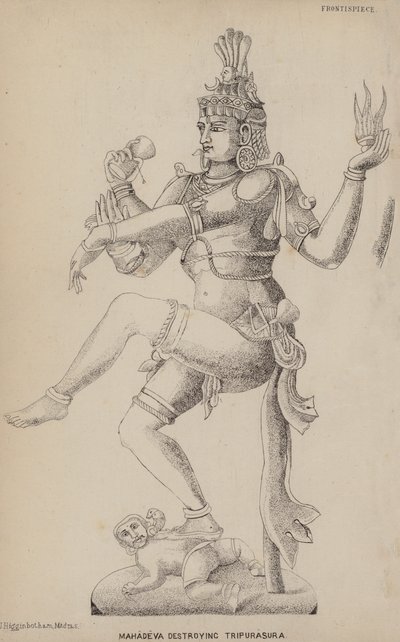 Mahadeva ødelegger Tripurasura (gravering) av English School