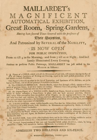 Maillardets praktfulle automatiske utstilling, Great Room, Spring Gardens, London av English School