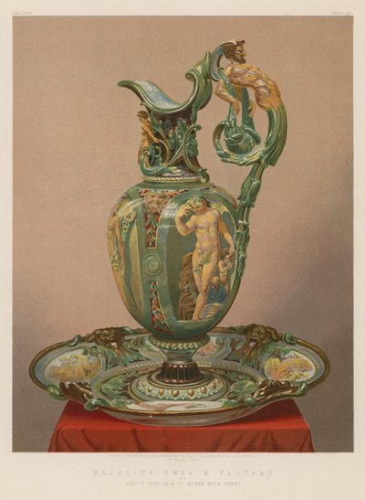 Majolica Ewer and Plateau av Mrs Minton and Co, Stoke-upon-Trent av English School