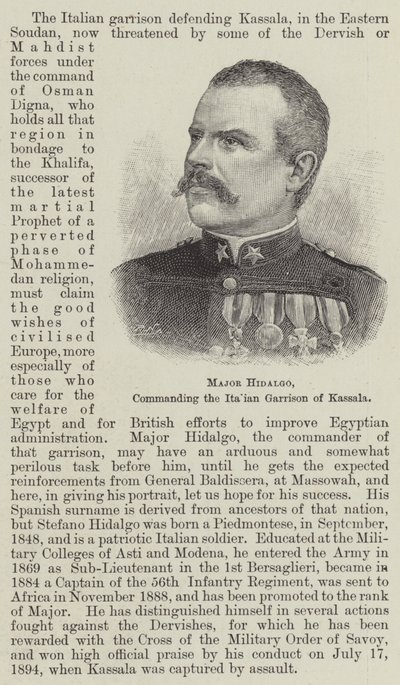 Major Hidalgo, kommanderte den italienske garnisonen av Kassala (gravering) av English School