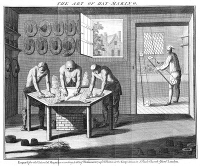 Lage beverhatter, fra The Universal Magazine, London, pub. i 1750 av English School
