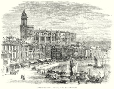 Malaga – Havn, kai og katedral (gravering) av English School